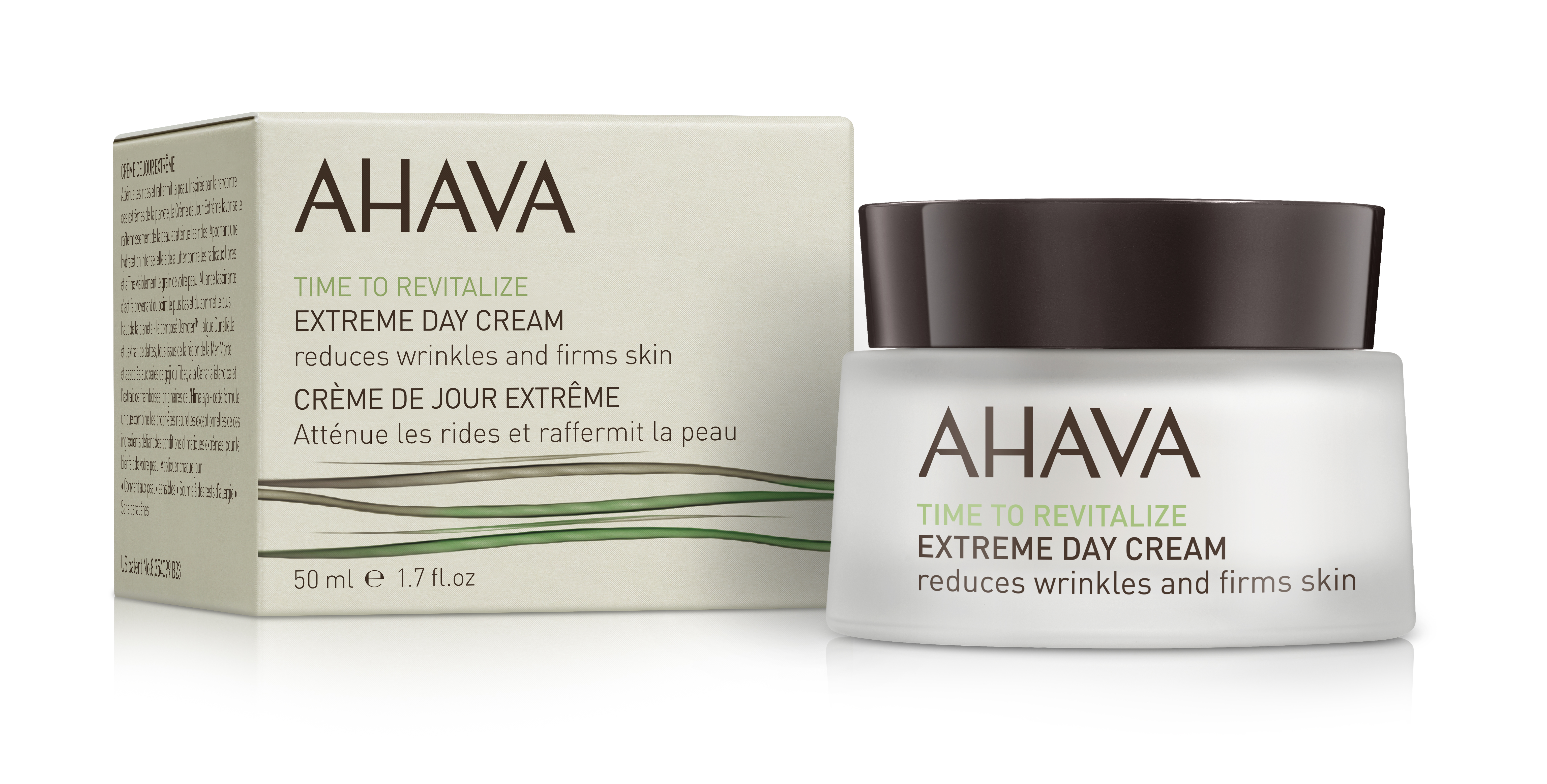 AHAVA Extreme Day Cream 50 ml, reduziert Falten und strafft die Haut, Produktbild mit Verpackung.