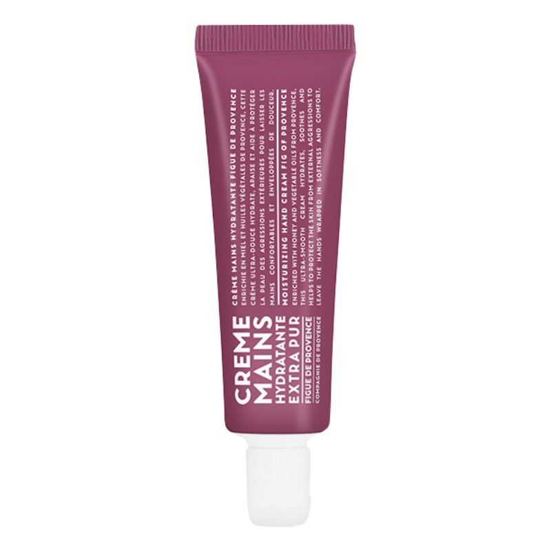 Handcreme-Tube, 30 ml, Feigen-Duft, lila Verpackung mit weißer Schrift.